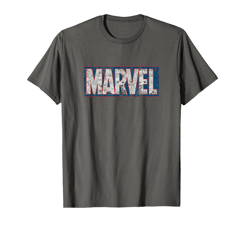 Marvel Comics Blue Red Distressed Logo T-Shirt - Graphic Print for Adults - T-Shirt, Sweatshirt, Hoodie