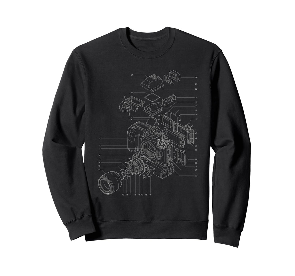 Camera Exploded View Photography Sweatshirt - Custom Art Print Men Women - T-Shirt, Sweatshirt, Hoodie