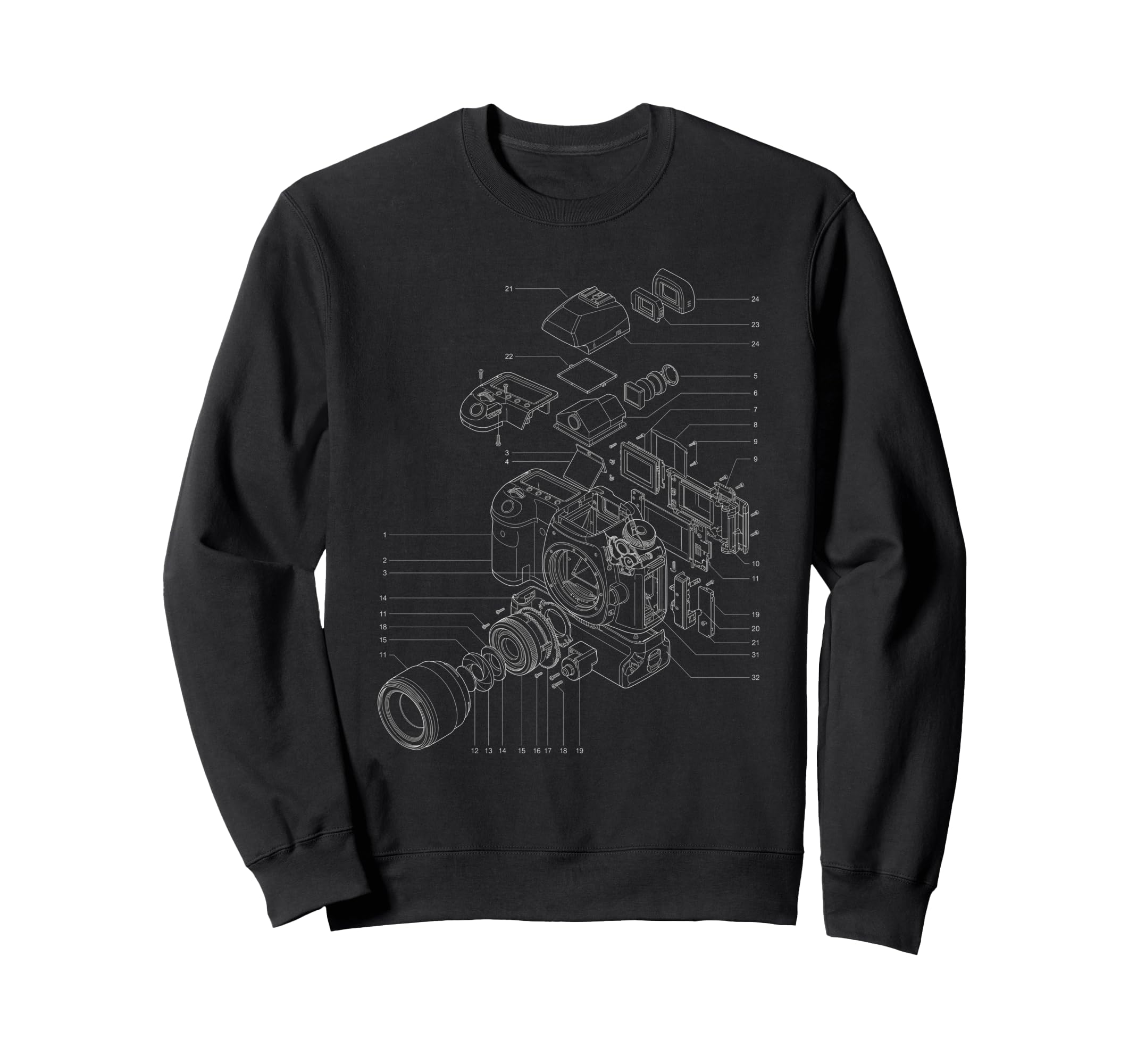 Camera Exploded View Photography Sweatshirt - Custom Art Print Men Women - T-Shirt, Sweatshirt, Hoodie