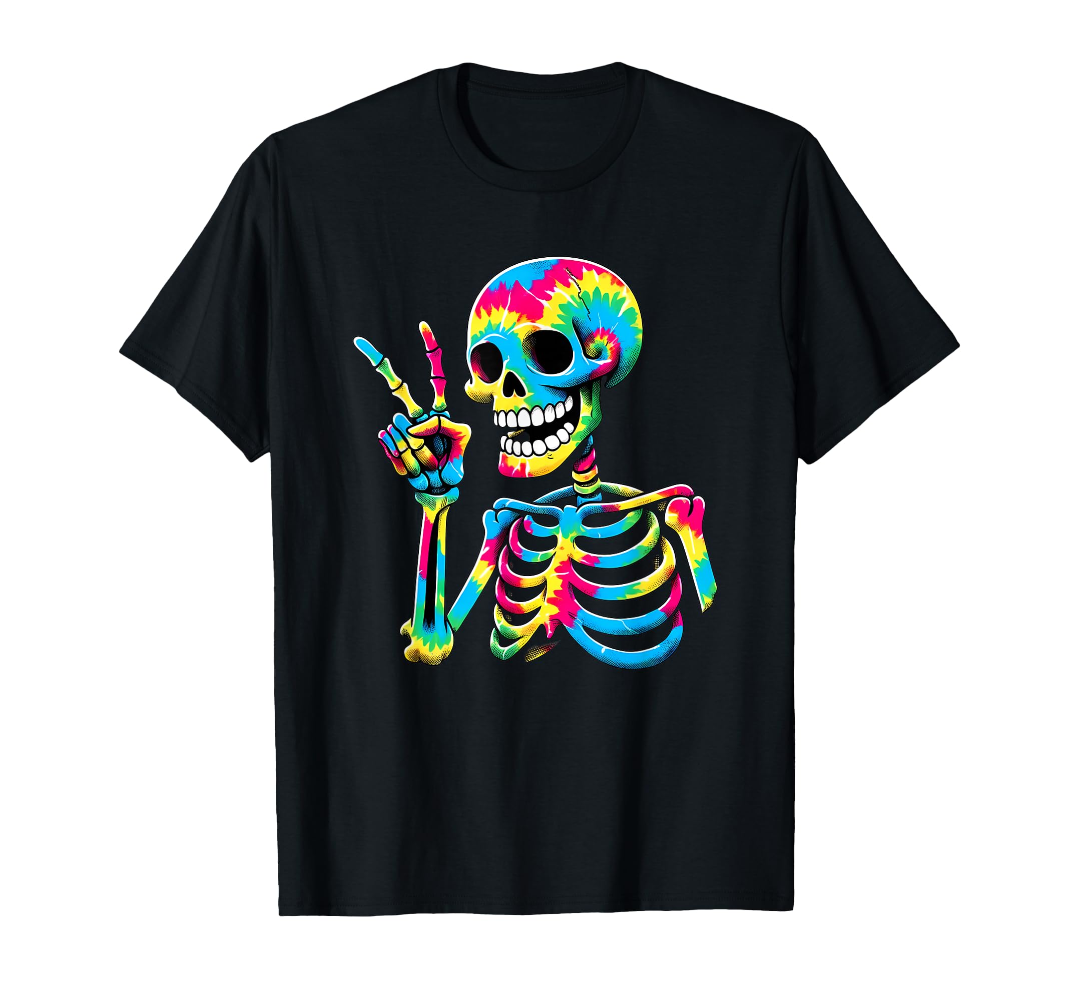Peace Sign Tie Dye Skeleton T-Shirt - Minimalist Print Unisex - T-Shirt, Sweatshirt, Hoodie