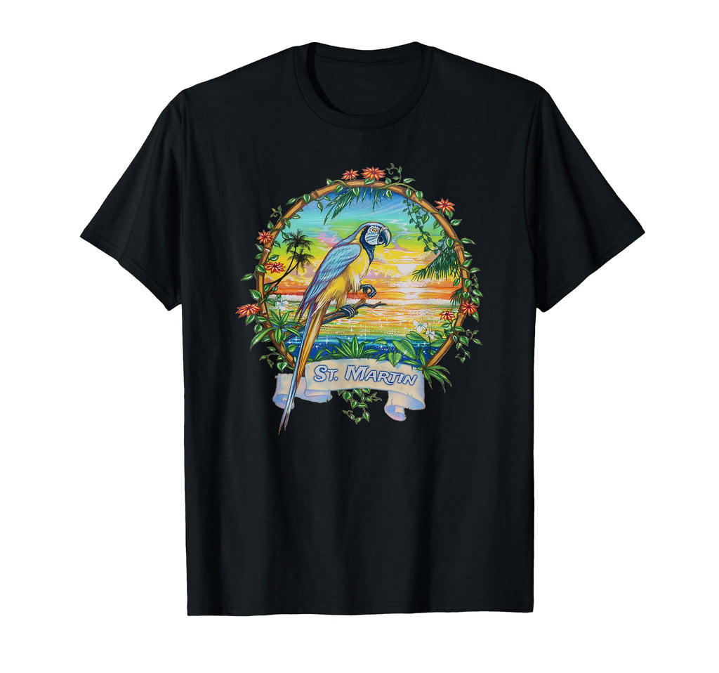 St Martin West Indies Tropical Parrot T-Shirt - Novelty Apparel Men Women - T-Shirt, Sweatshirt, Hoodie