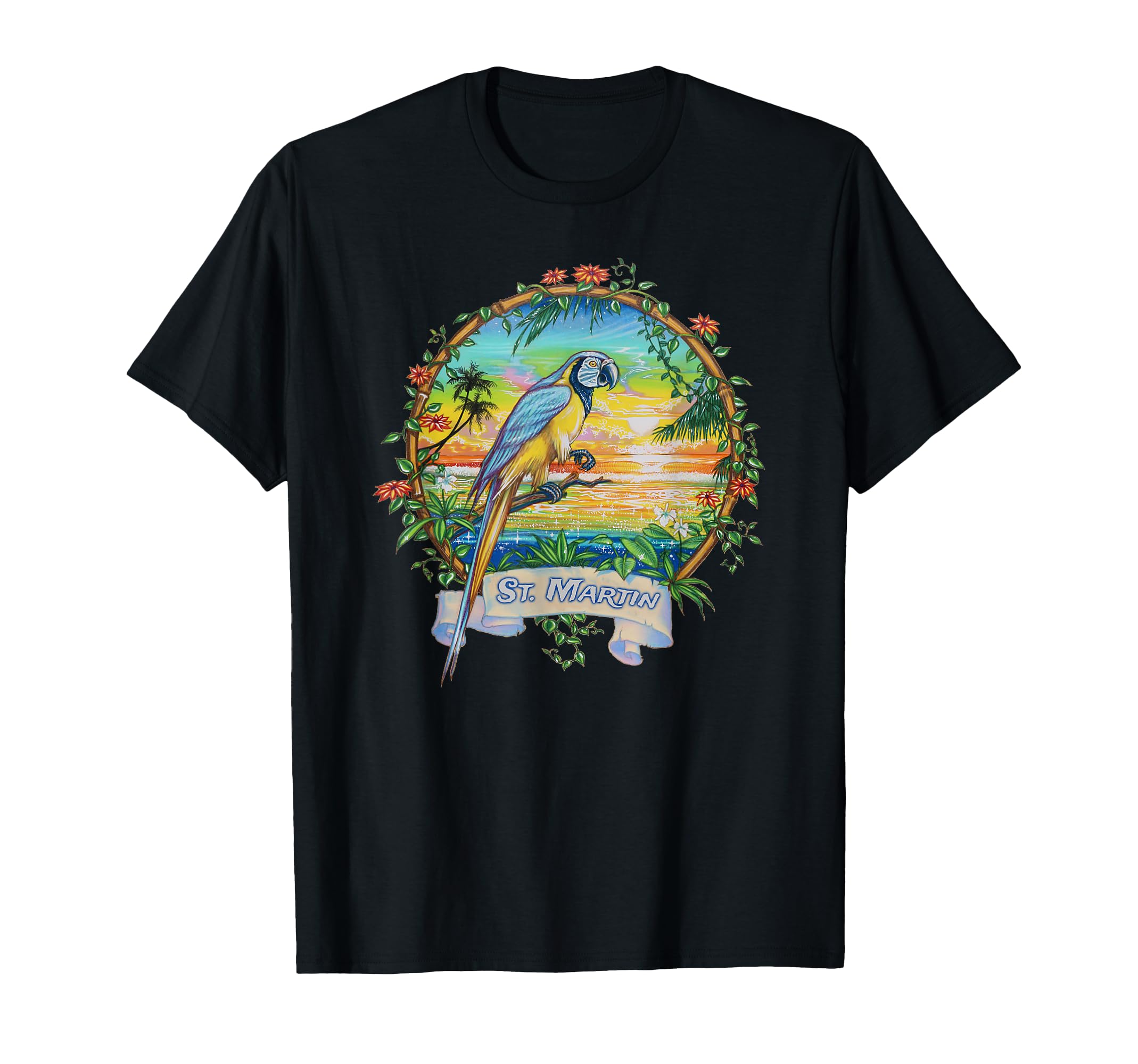 St Martin West Indies Tropical Parrot T-Shirt - Novelty Apparel Men Women - T-Shirt, Sweatshirt, Hoodie