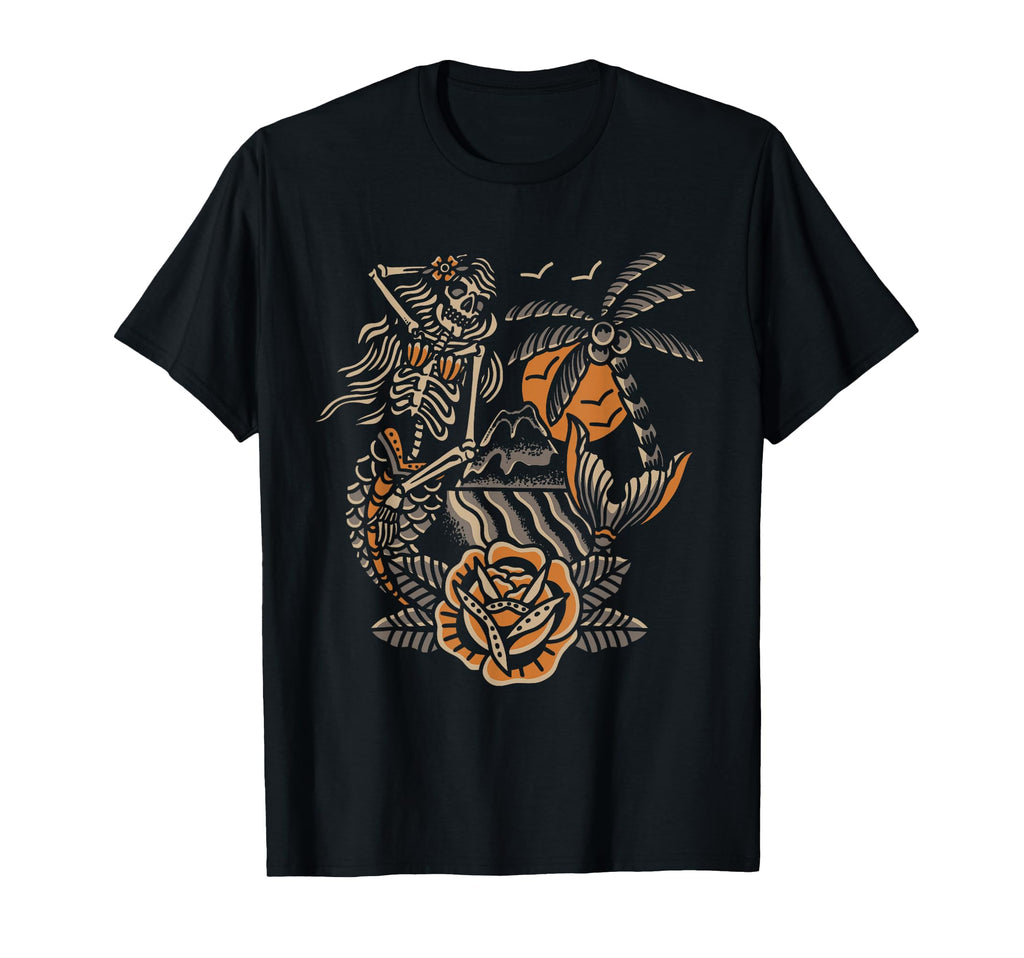 Mermaid Skeleton Traditional Tattoo T-Shirt - Unique Graphic for Adults - T-Shirt, Sweatshirt, Hoodie