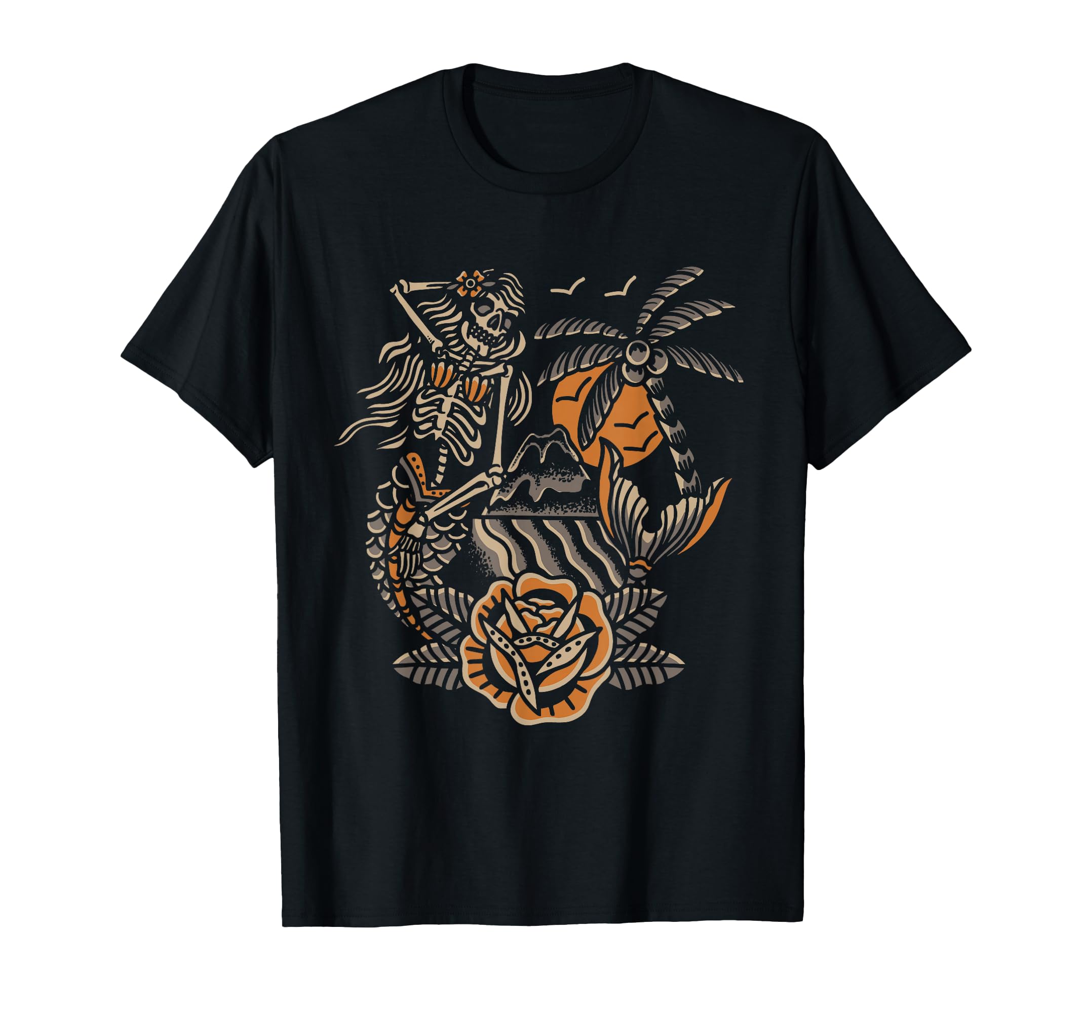 Mermaid Skeleton Traditional Tattoo T-Shirt - Unique Graphic for Adults - T-Shirt, Sweatshirt, Hoodie