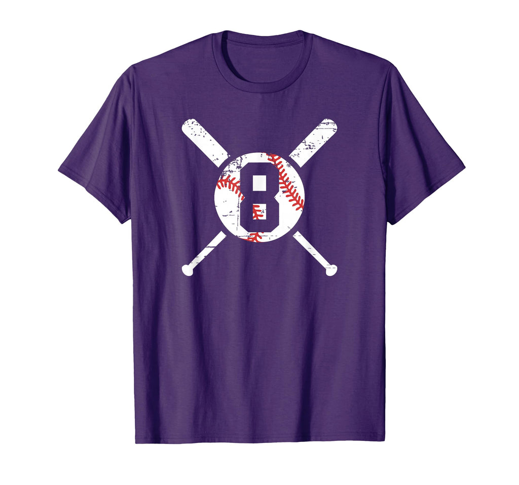 Baseball Number 8 Eight Distressed T-Shirt - Custom Art Print Men Women - T-Shirt, Sweatshirt, Hoodie