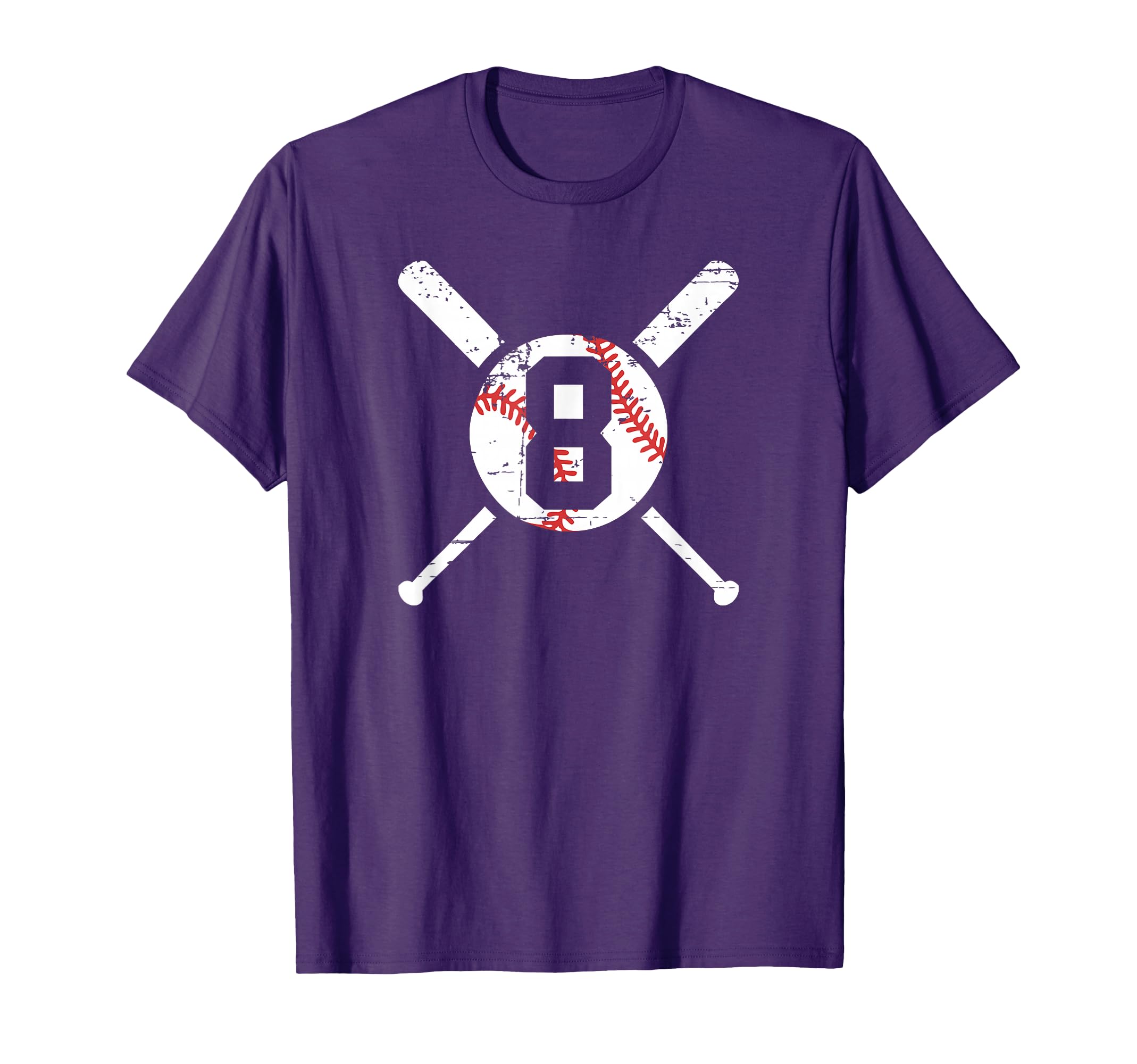 Baseball Number 8 Eight Distressed T-Shirt - Custom Art Print Men Women - T-Shirt, Sweatshirt, Hoodie