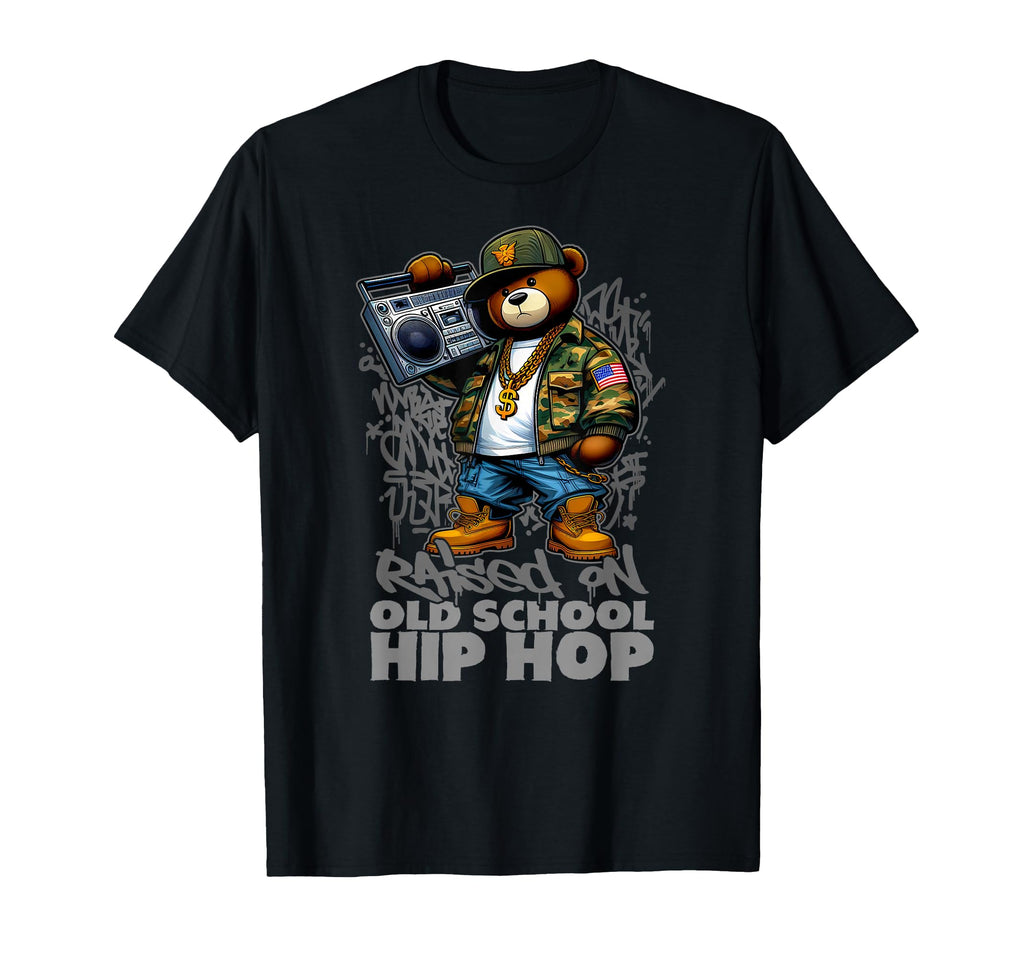 Raised Old School Hip Hop Teddy Bear 80S T-Shirt - Minimalist Print Unisex - T-Shirt, Sweatshirt, Hoodie
