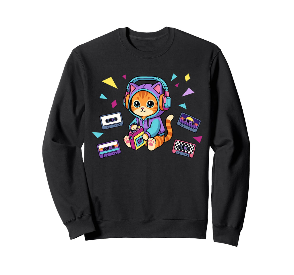 90S Kawaii Cat 80S Music Cassette Sweatshirt - Streetwear Style for Adults - T-Shirt, Sweatshirt, Hoodie