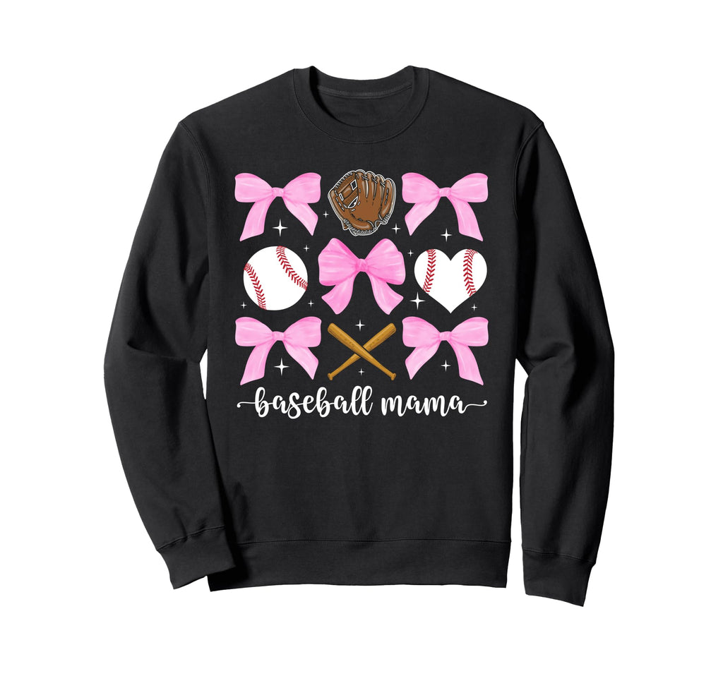 Baseball Mama Bow Baseball Mom Sweatshirt - Unique Graphic for Adults - T-Shirt, Sweatshirt, Hoodie
