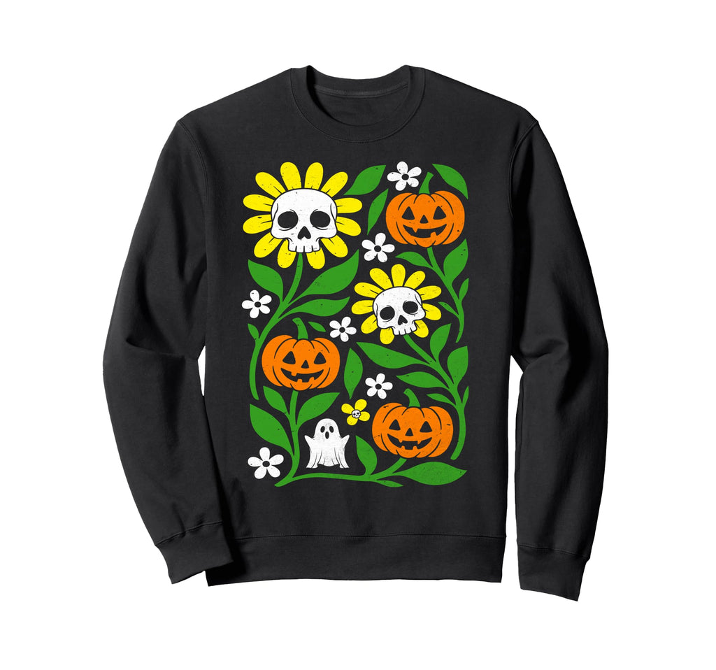 Boho Flower Pumpkin Skull Ghost Sweatshirt - Novelty Apparel Men Women - T-Shirt, Sweatshirt, Hoodie