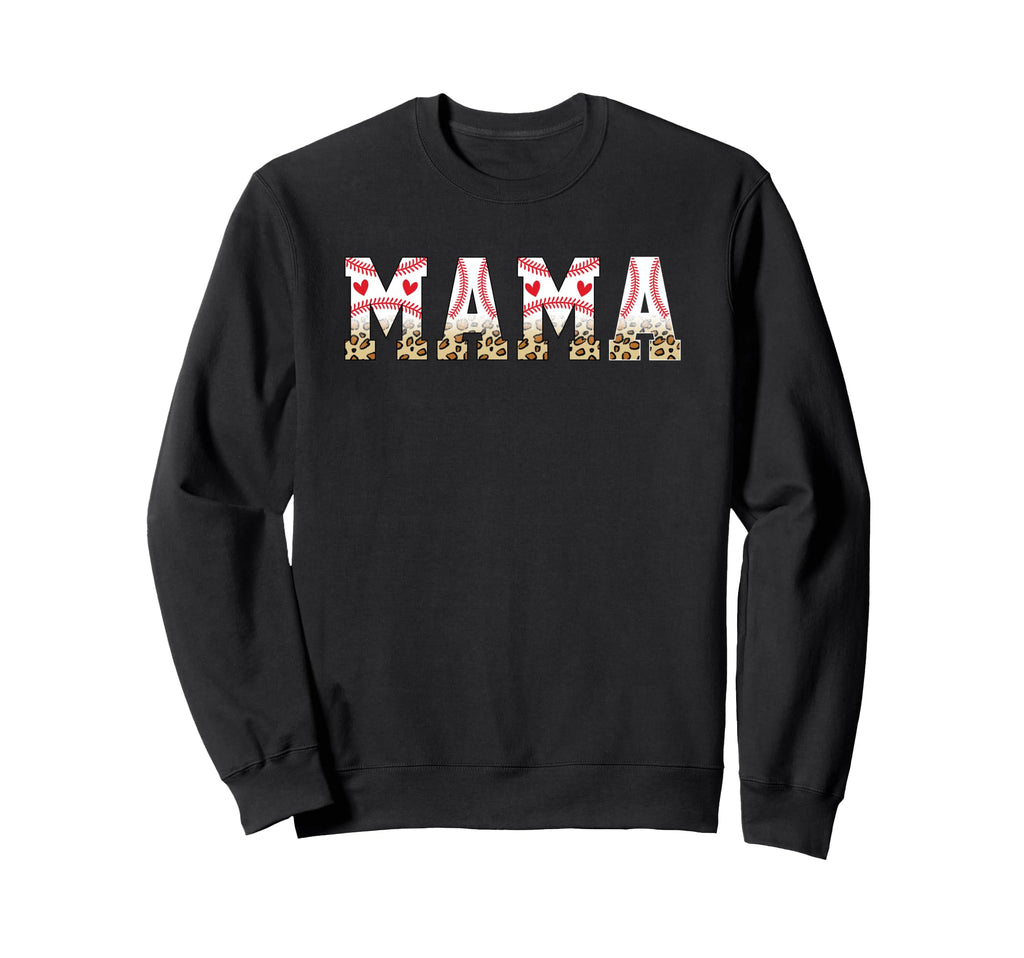 Mama Baseball Leopard Heart Love Sweatshirt - Unique Graphic Men Women - T-Shirt, Sweatshirt, Hoodie