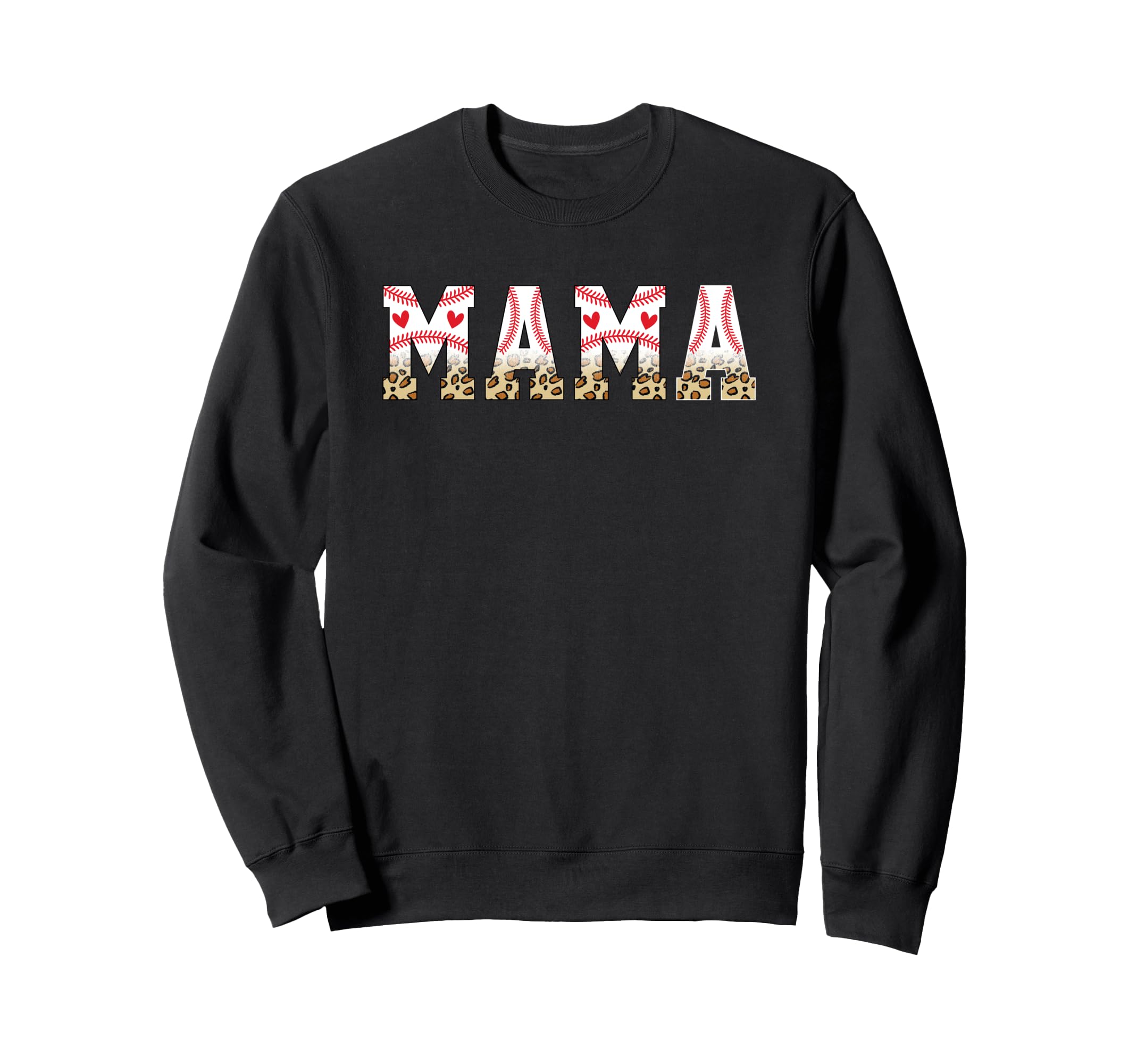 Mama Baseball Leopard Heart Love Sweatshirt - Unique Graphic Men Women - T-Shirt, Sweatshirt, Hoodie