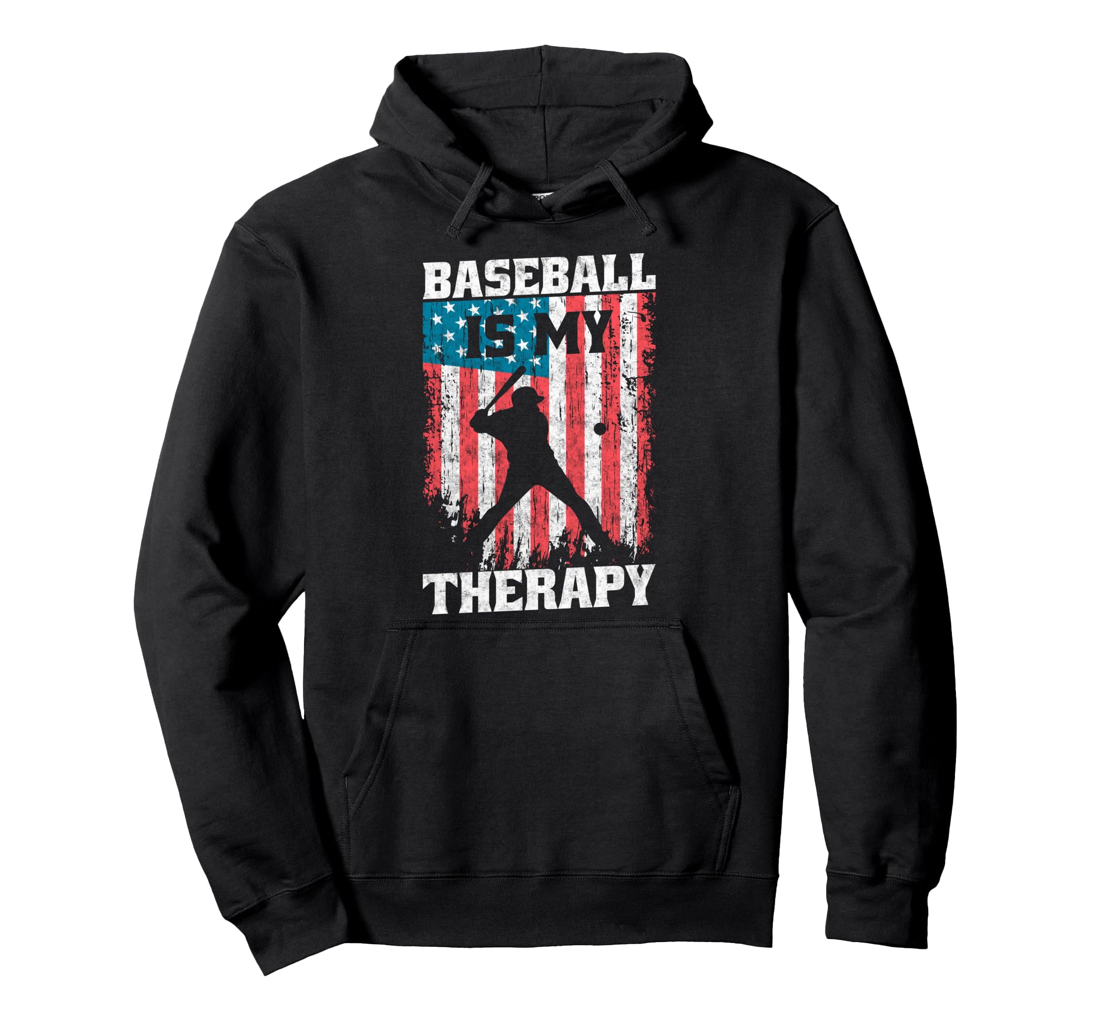 Baseball Us Flag Baseball Is My Therapy Hoodie - Trendy Graphic for Adults - T-Shirt, Sweatshirt, Hoodie