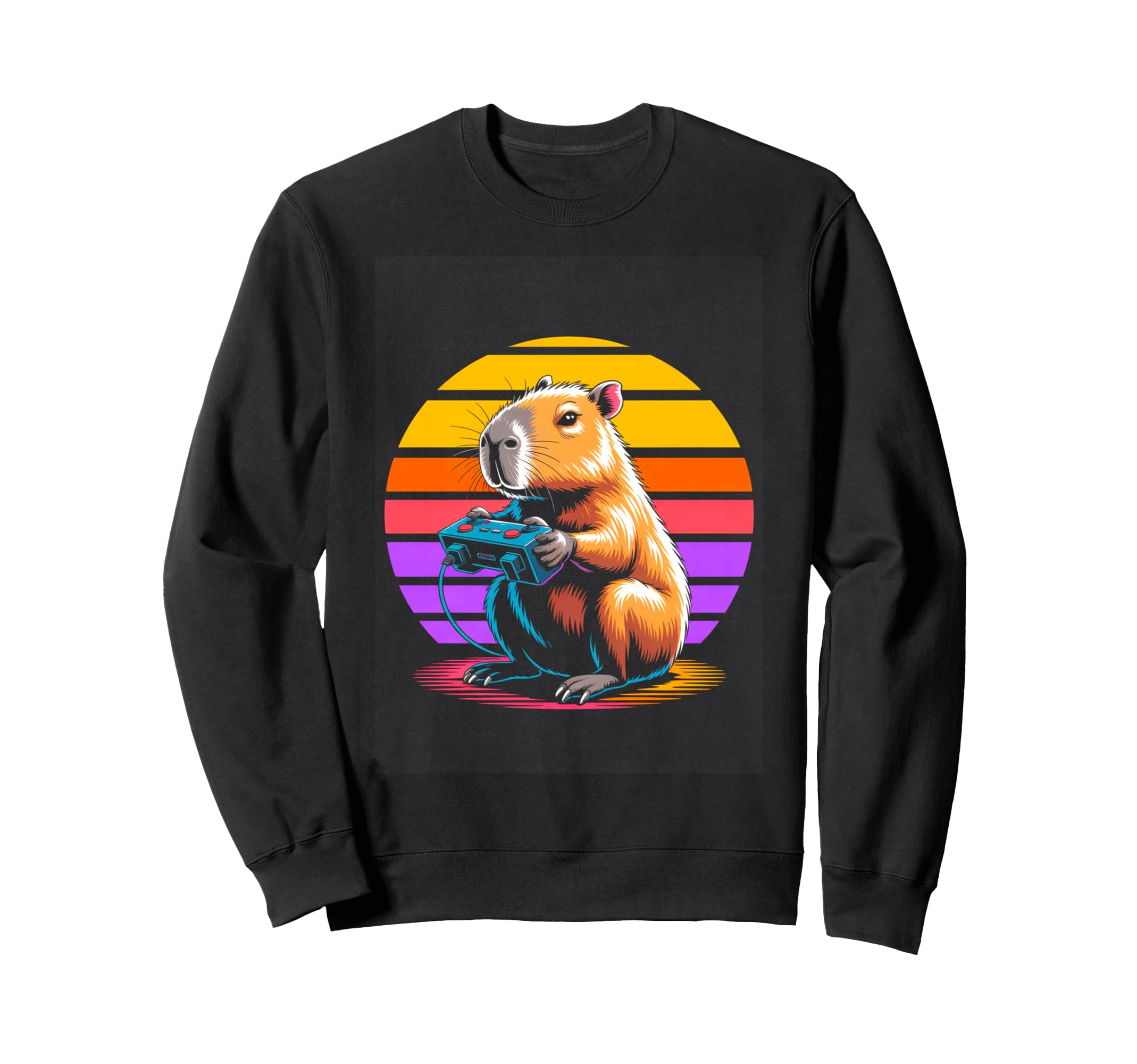 Gaming Capybara Sunset Video Gamer Sweatshirt - Custom Art Print Men Women - T-Shirt, Sweatshirt, Hoodie