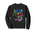 Hippie Cat Tie Dye Peace Sign 60S Sweatshirt - Unique Graphic Unisex - T-Shirt, Sweatshirt, Hoodie