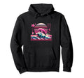 Palm Sunset Dolphin 80S 90S Vaporwave Hoodie - Trendy Graphic for Adults - T-Shirt, Sweatshirt, Hoodie