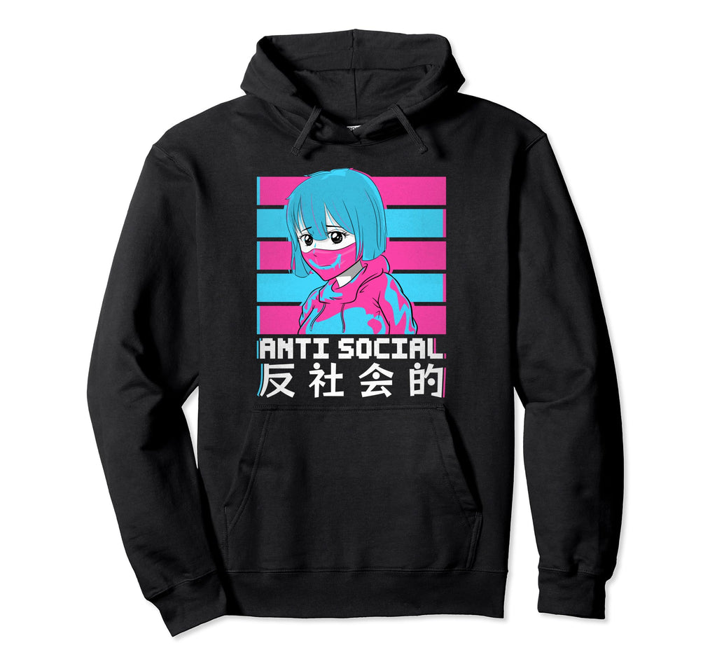 Anti Social Japanese Sad Anime Edgy Hoodie - Custom Art Print for Adults - T-Shirt, Sweatshirt, Hoodie