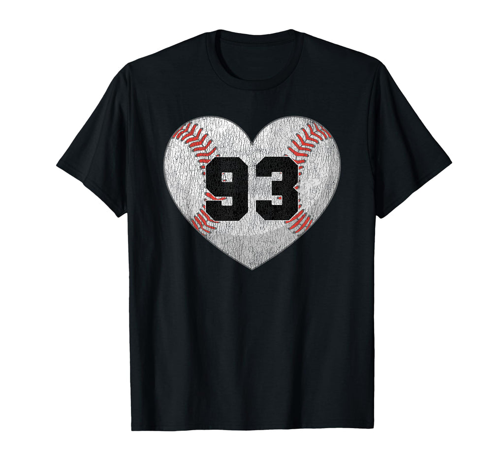 Baseball Number 93 Distressed Heart T-Shirt - Unique Graphic Unisex - T-Shirt, Sweatshirt, Hoodie