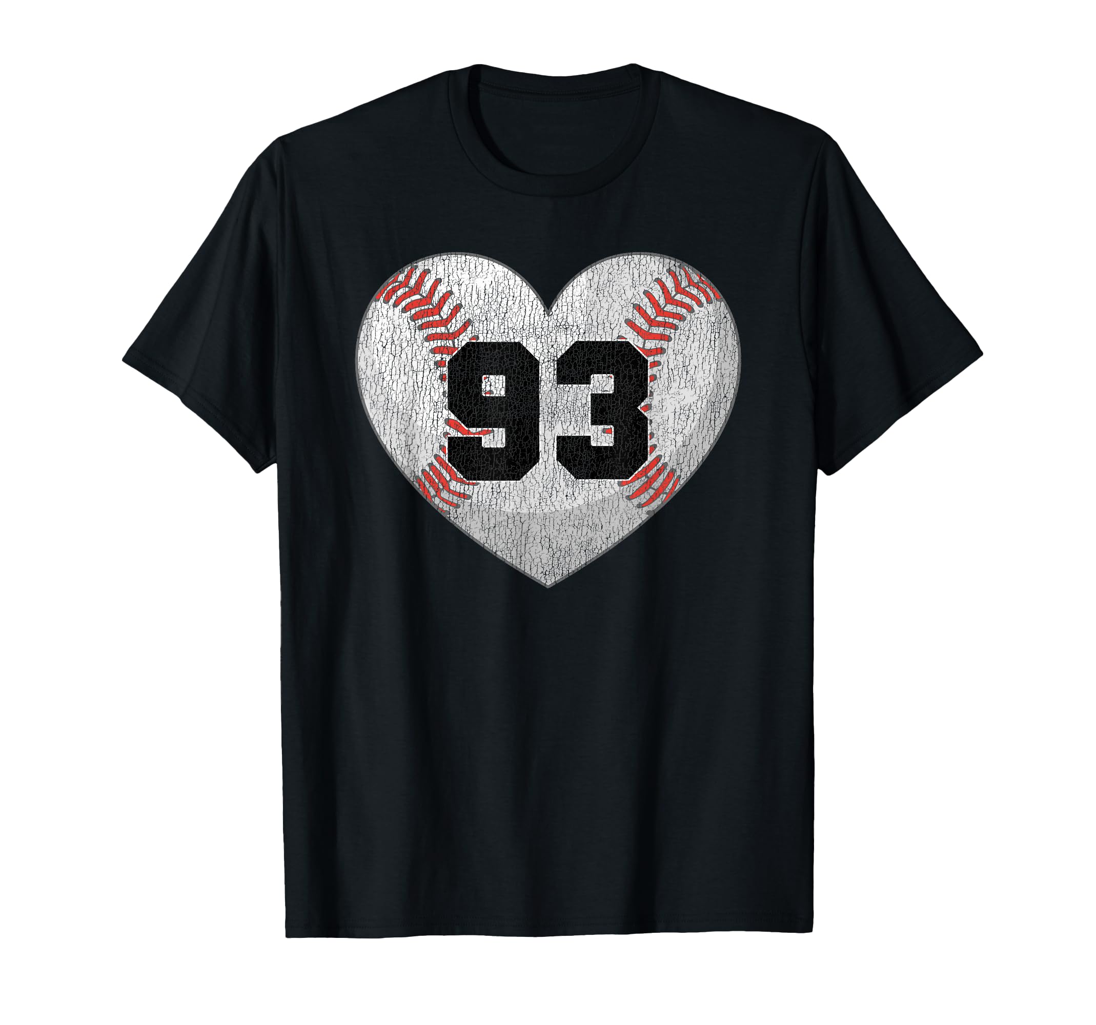 Baseball Number 93 Distressed Heart T-Shirt - Unique Graphic Unisex - T-Shirt, Sweatshirt, Hoodie