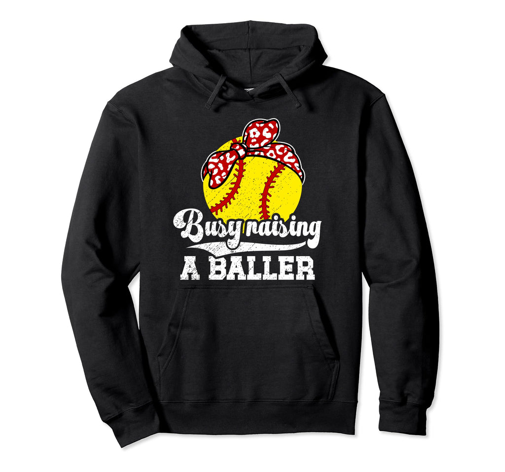 Busy Raising Baller Softball Mom Softball Hoodie - Graphic Print Unisex - T-Shirt, Sweatshirt, Hoodie