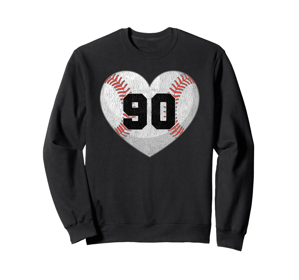 Baseball Number 90 Distressed Heart Sweatshirt - Graphic Print Men Women - T-Shirt, Sweatshirt, Hoodie