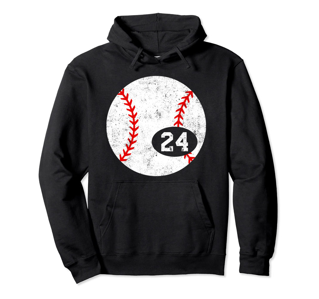 Baseball Sport 24 Jersey Number Distressed Hoodie - Minimalist Print Unisex - T-Shirt, Sweatshirt, Hoodie