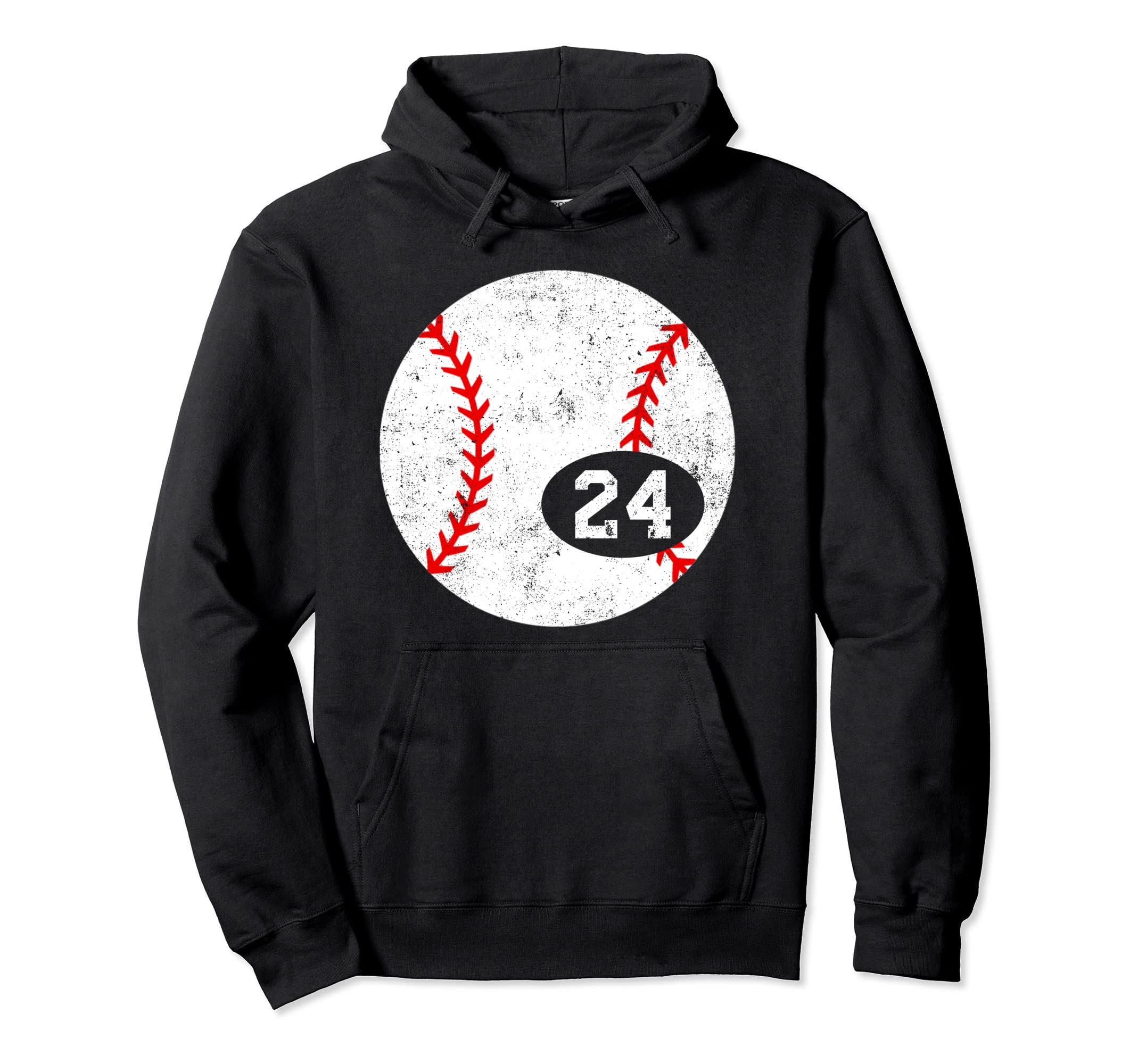 Baseball Sport 24 Jersey Number Distressed Hoodie - Minimalist Print Unisex - T-Shirt, Sweatshirt, Hoodie