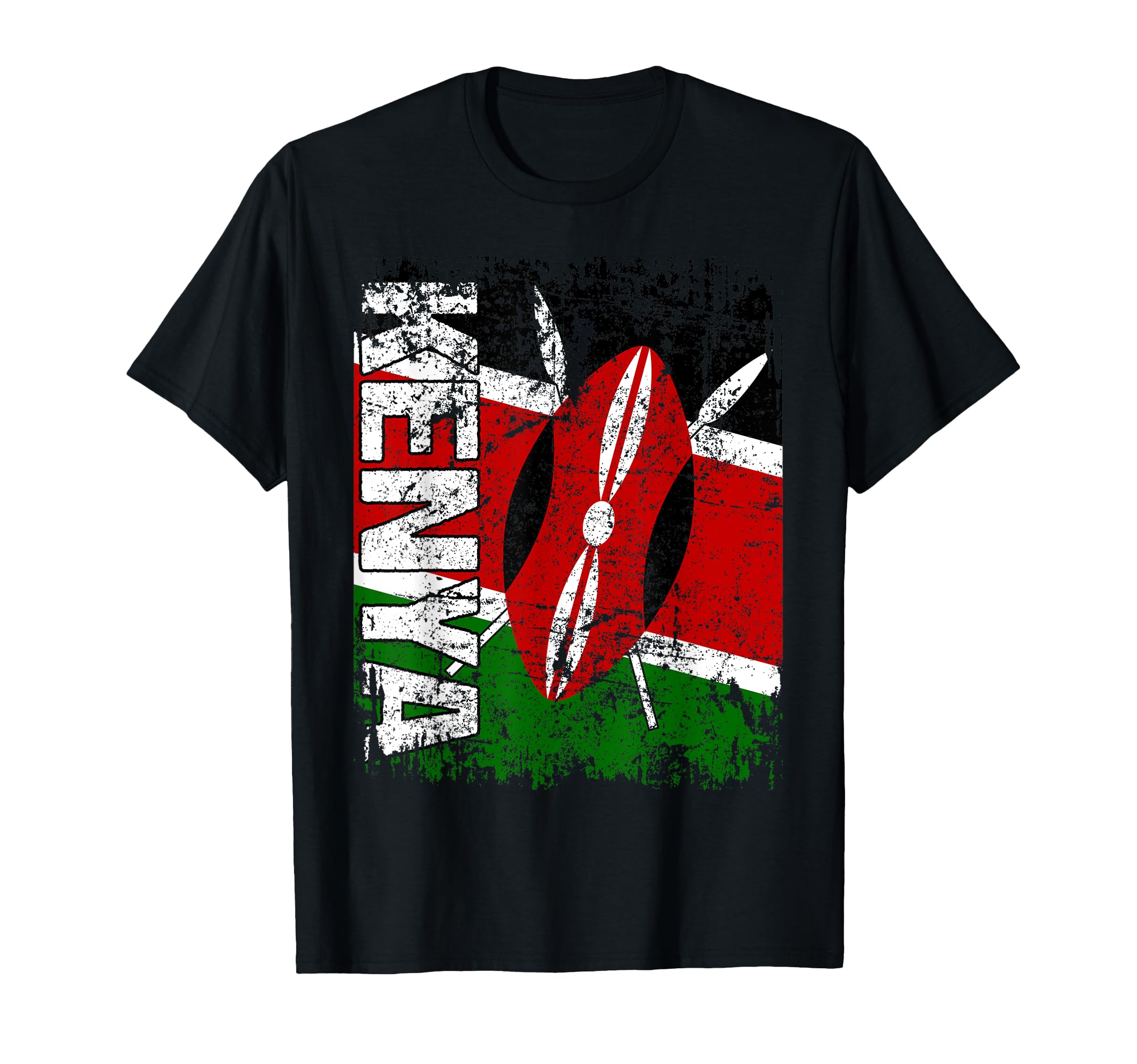Kenya Flag Distressed Kenya T-Shirt - Graphic Print for Adults - T-Shirt, Sweatshirt, Hoodie