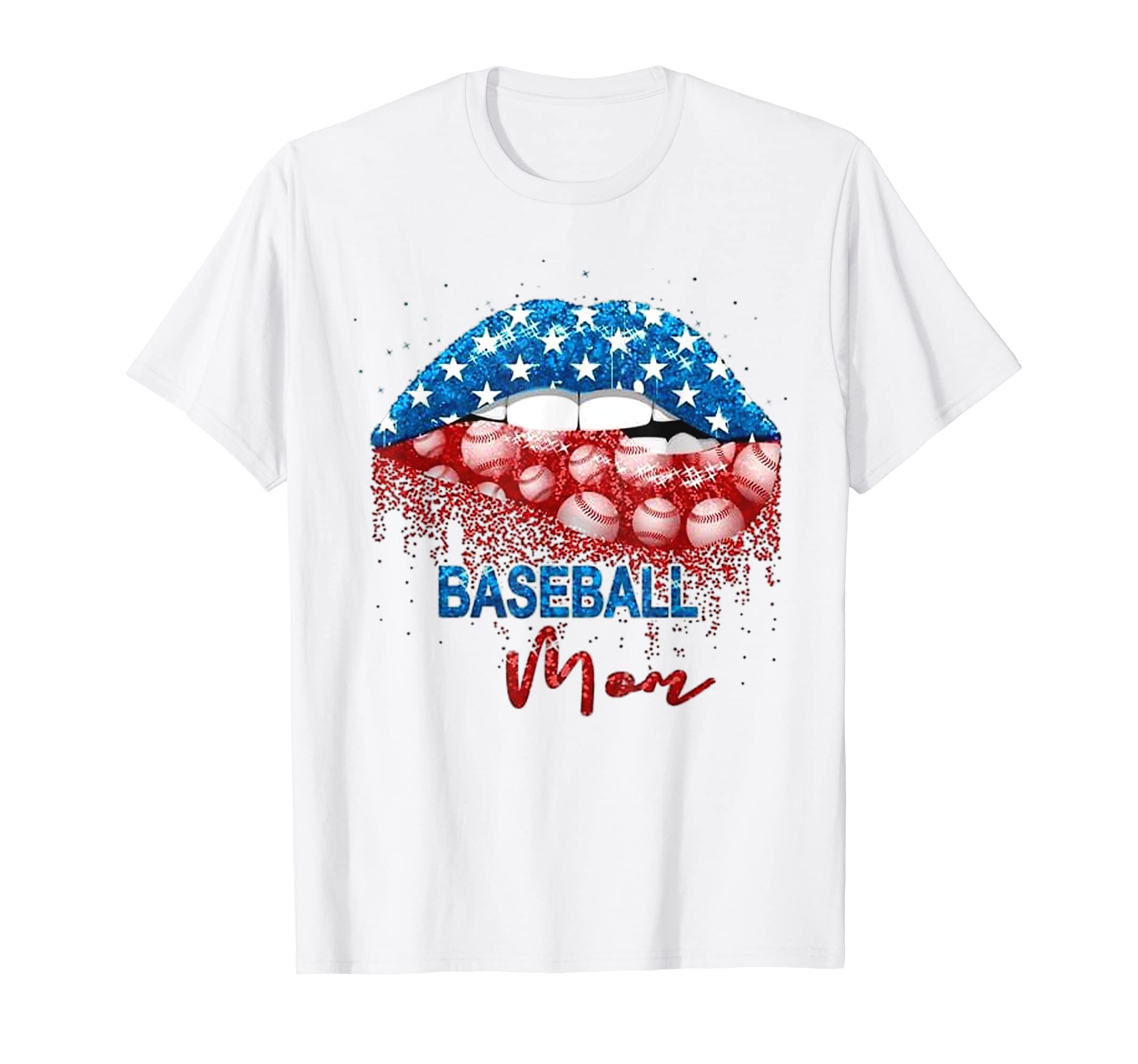 Baseball Mom Biting Lips American Flag T-Shirt - Streetwear Style Unisex - T-Shirt, Sweatshirt, Hoodie