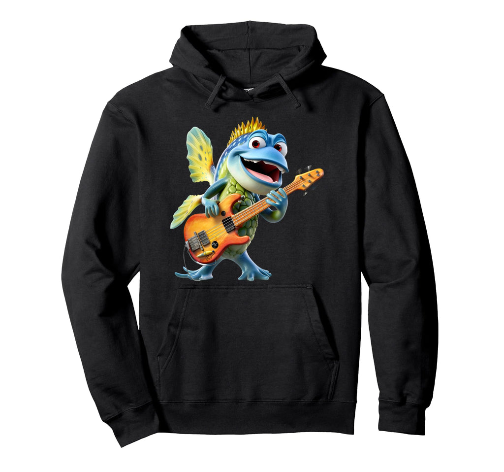 Funny Fish Bass Guitar Player Rock Hoodie - Custom Art Print for Adults - T-Shirt, Sweatshirt, Hoodie