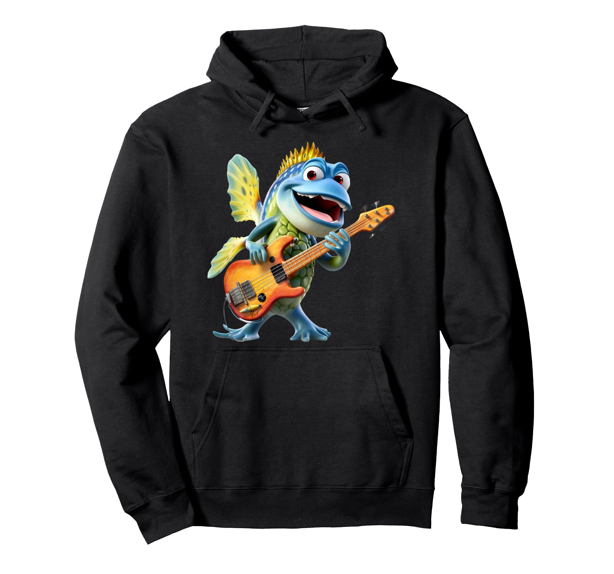 Funny Fish Bass Guitar Player Rock Hoodie - Custom Art Print for Adults - T-Shirt, Sweatshirt, Hoodie