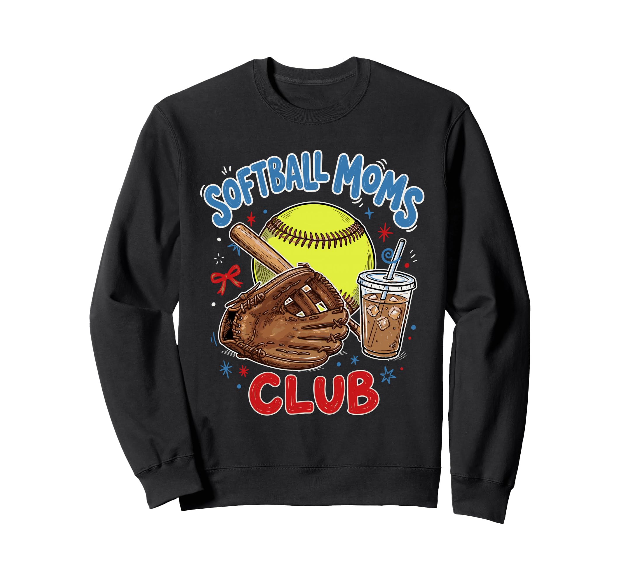 Softball Moms Club Iced Coffee Sweatshirt - Trendy Graphic Men Women - T-Shirt, Sweatshirt, Hoodie