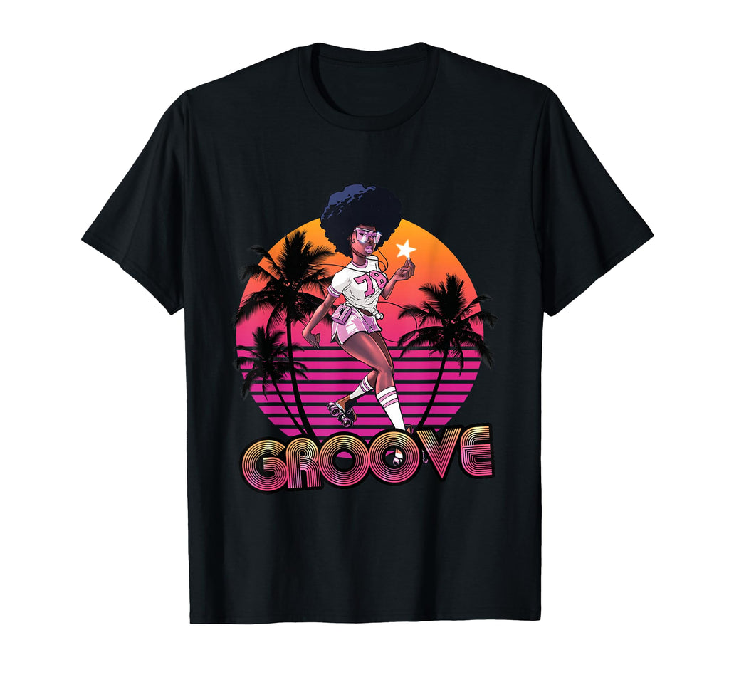 Afro Groove Roller Skates 80S 70S T-Shirt - Minimalist Print for Adults - T-Shirt, Sweatshirt, Hoodie