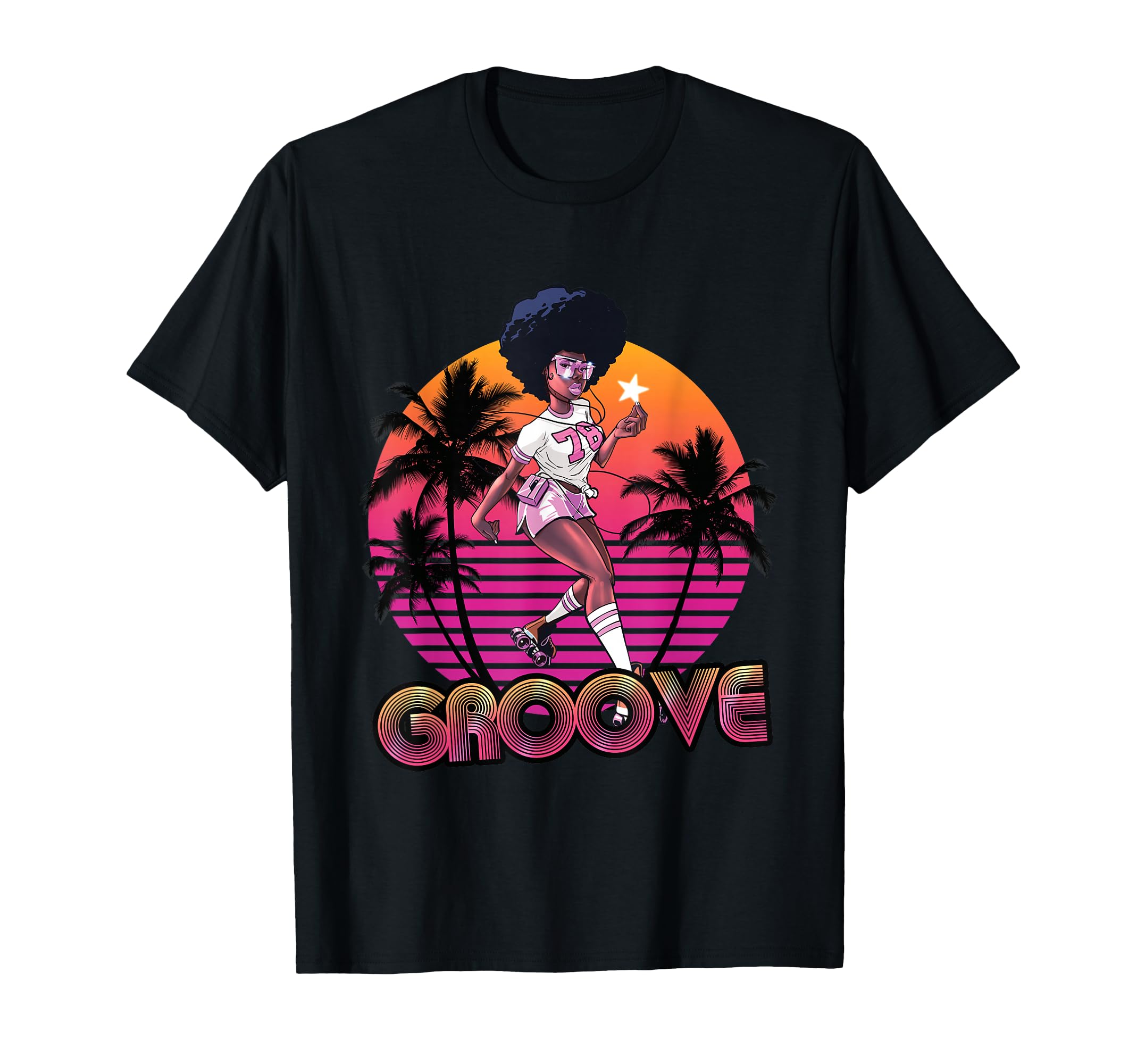 Afro Groove Roller Skates 80S 70S T-Shirt - Minimalist Print for Adults - T-Shirt, Sweatshirt, Hoodie