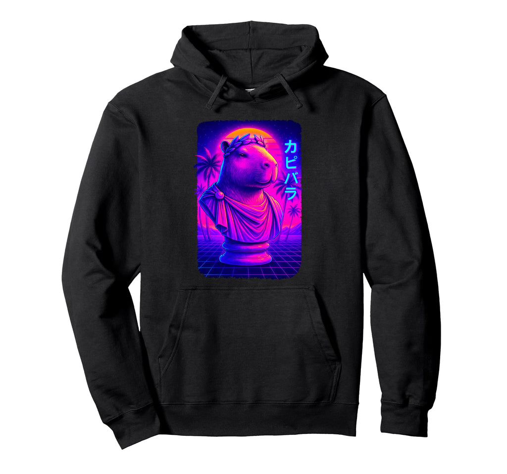 Vaporwave Capybara Meme Statue Hoodie - Casual Everyday Wear Men Women - T-Shirt, Sweatshirt, Hoodie