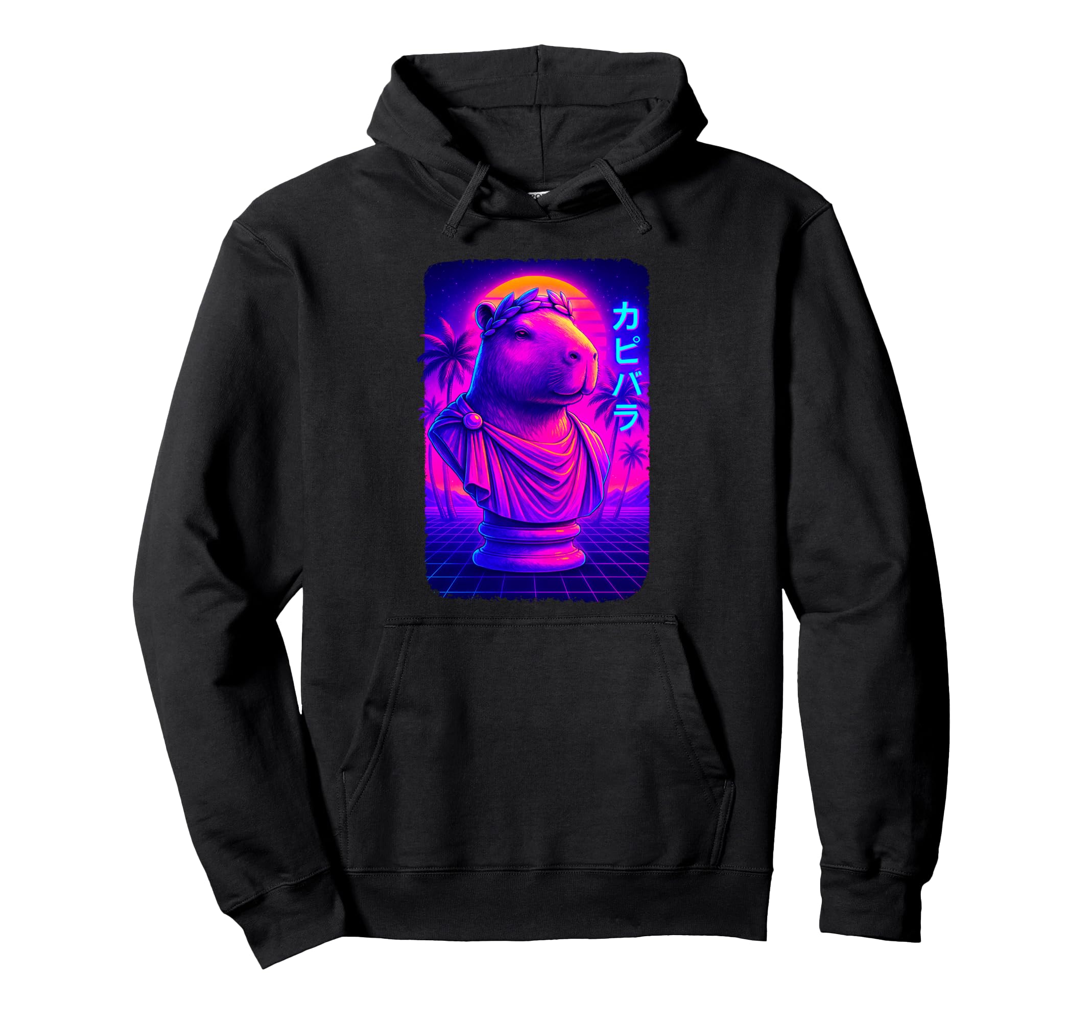Vaporwave Capybara Meme Statue Hoodie - Casual Everyday Wear Men Women - T-Shirt, Sweatshirt, Hoodie