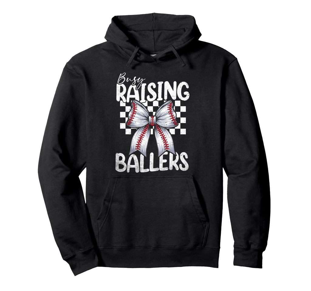 Busy Raising Ballers Baseball Mom Hoodie - Minimalist Print for Adults - T-Shirt, Sweatshirt, Hoodie