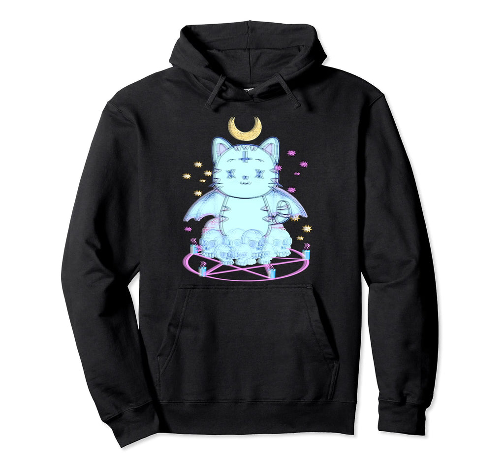 Vaporwave Kawaii Pastel Goth Creepy Cat Hoodie - Novelty Apparel Men Women - T-Shirt, Sweatshirt, Hoodie