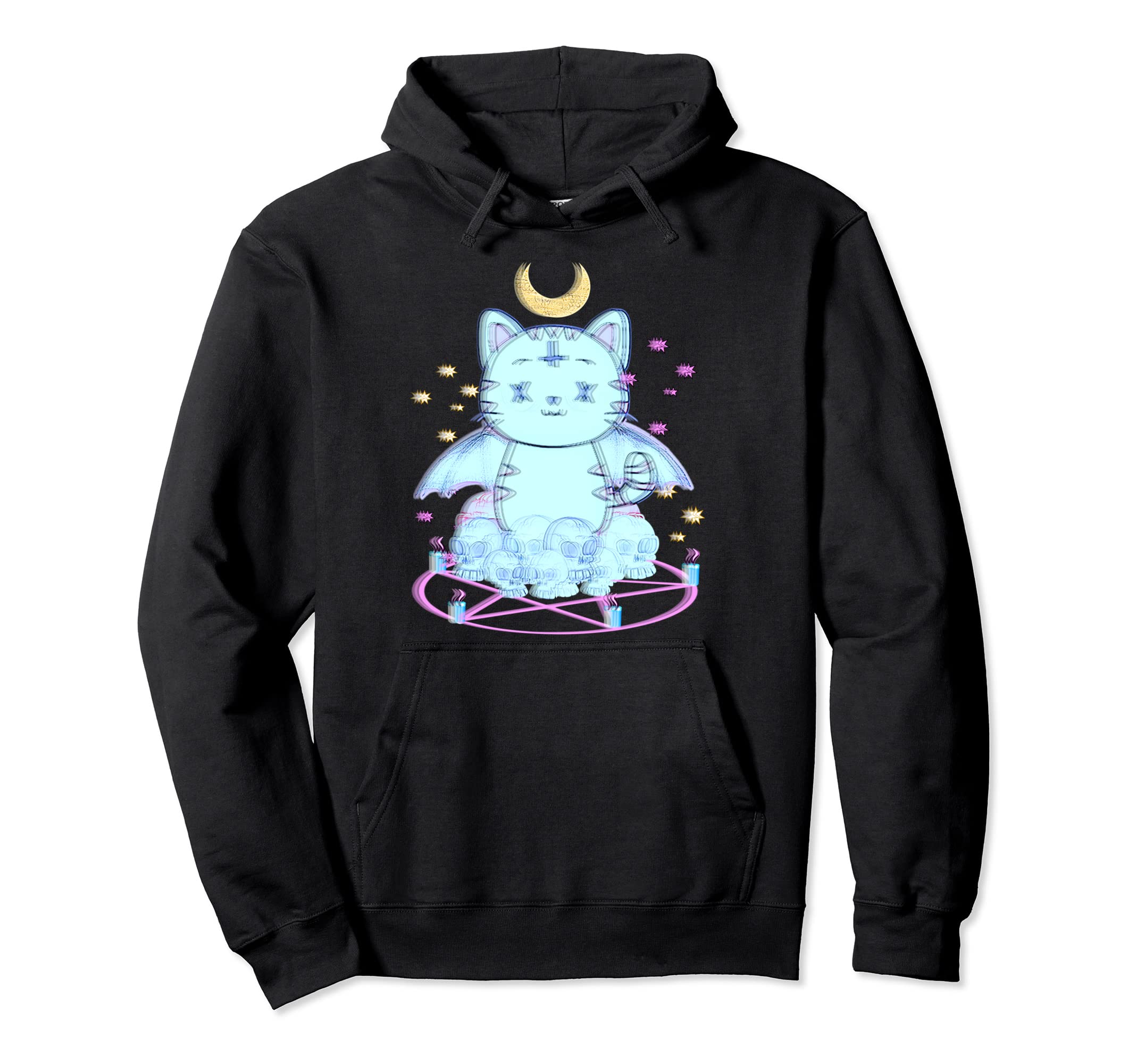 Vaporwave Kawaii Pastel Goth Creepy Cat Hoodie - Novelty Apparel Men Women - T-Shirt, Sweatshirt, Hoodie