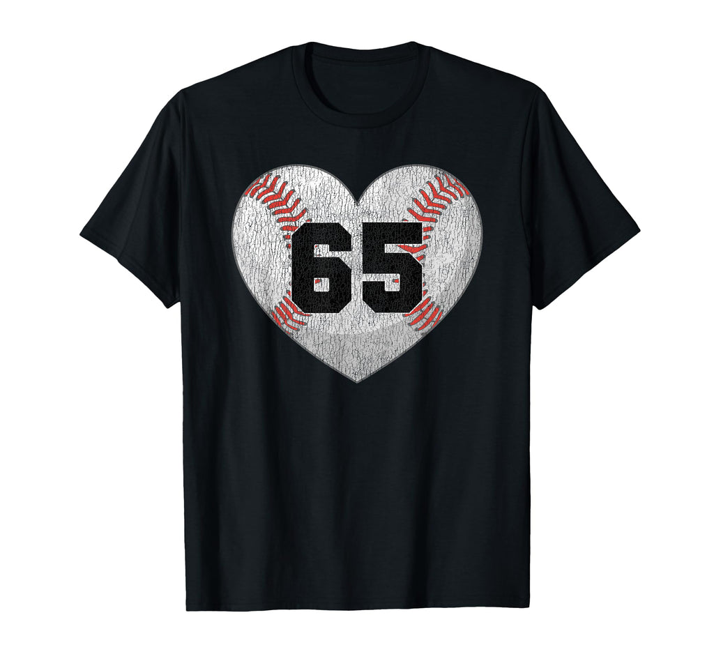 Baseball Number 65 Distressed Heart T-Shirt - Fun Novelty Design Men Women - T-Shirt, Sweatshirt, Hoodie