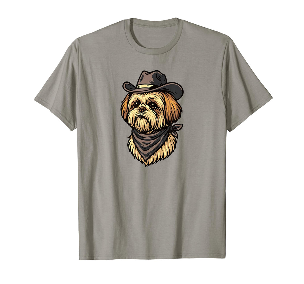 Funny Cowboy Shih Tzu Drawing T-Shirt - Casual Everyday Wear Men Women - T-Shirt, Sweatshirt, Hoodie
