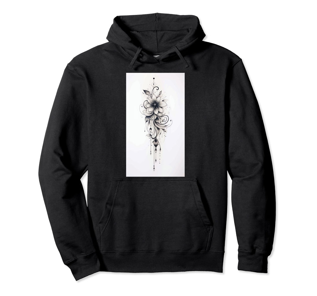Flowers Black And White Sketch Art Hoodie - Minimalist Print for Adults - T-Shirt, Sweatshirt, Hoodie