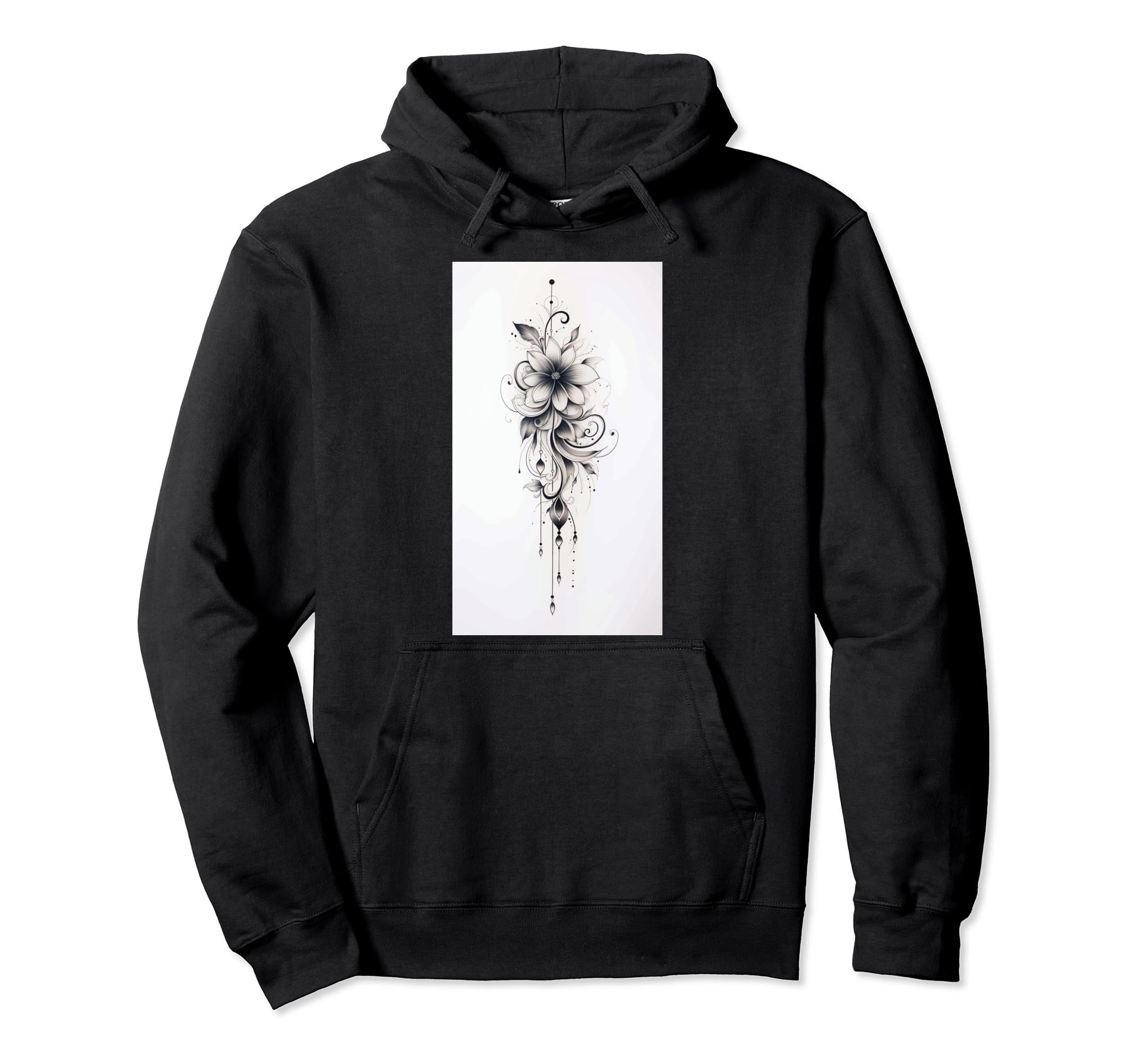 Flowers Black And White Sketch Art Hoodie - Minimalist Print for Adults - T-Shirt, Sweatshirt, Hoodie