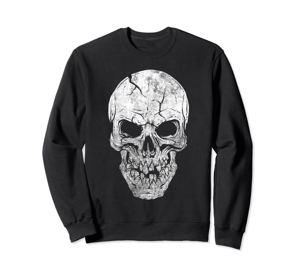 Large Skull Distressed Halloween Sweatshirt - Aesthetic Graphic for Adults - T-Shirt, Sweatshirt, Hoodie