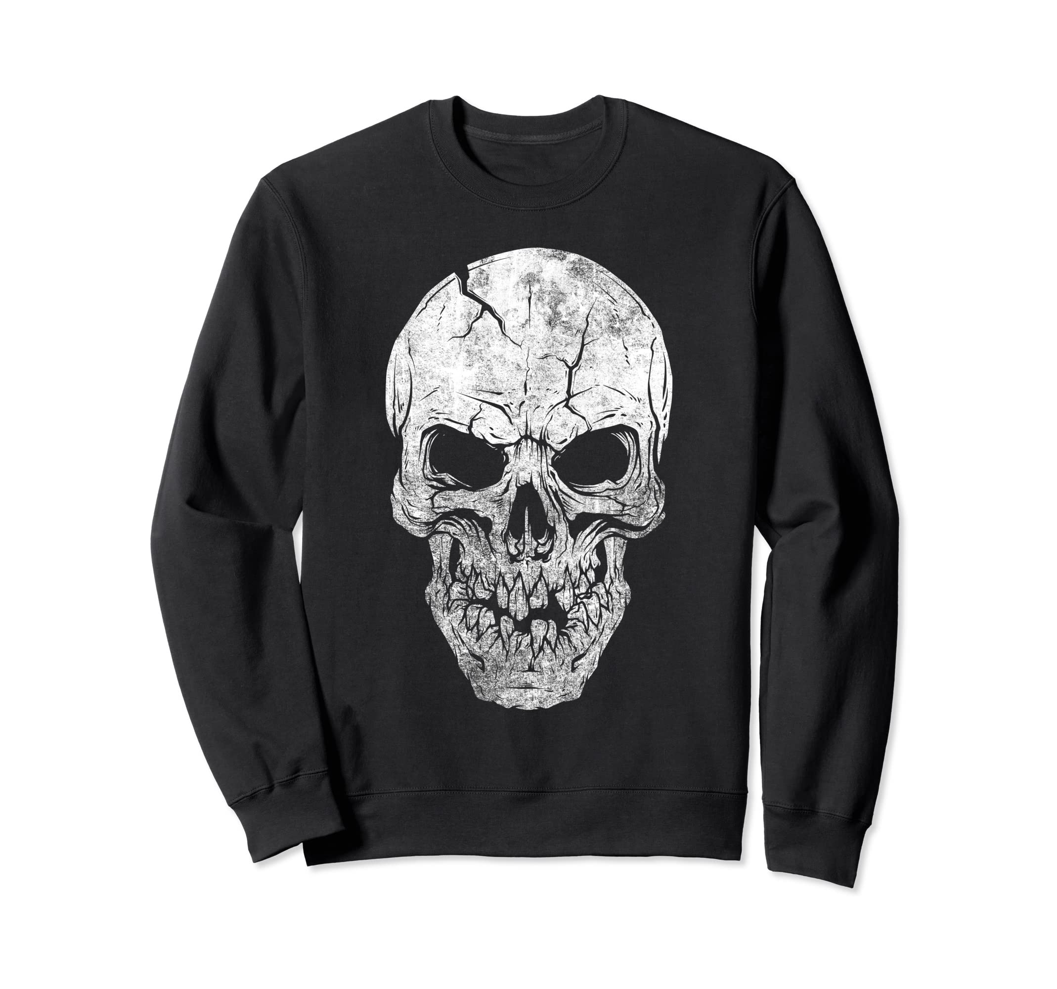 Large Skull Distressed Halloween Sweatshirt - Aesthetic Graphic for Adults - T-Shirt, Sweatshirt, Hoodie