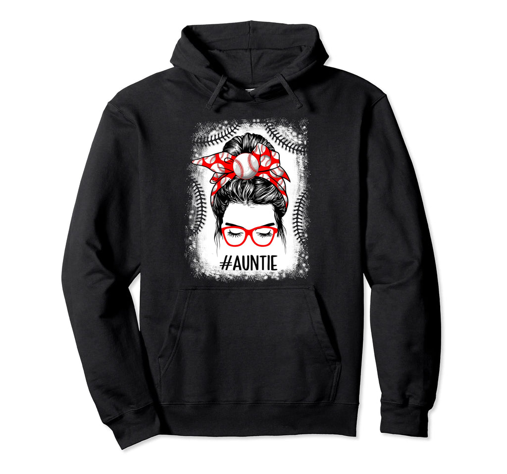 Baseball Auntie Messy Bun Mama Mommy Hoodie - Trendy Graphic Men Women - T-Shirt, Sweatshirt, Hoodie