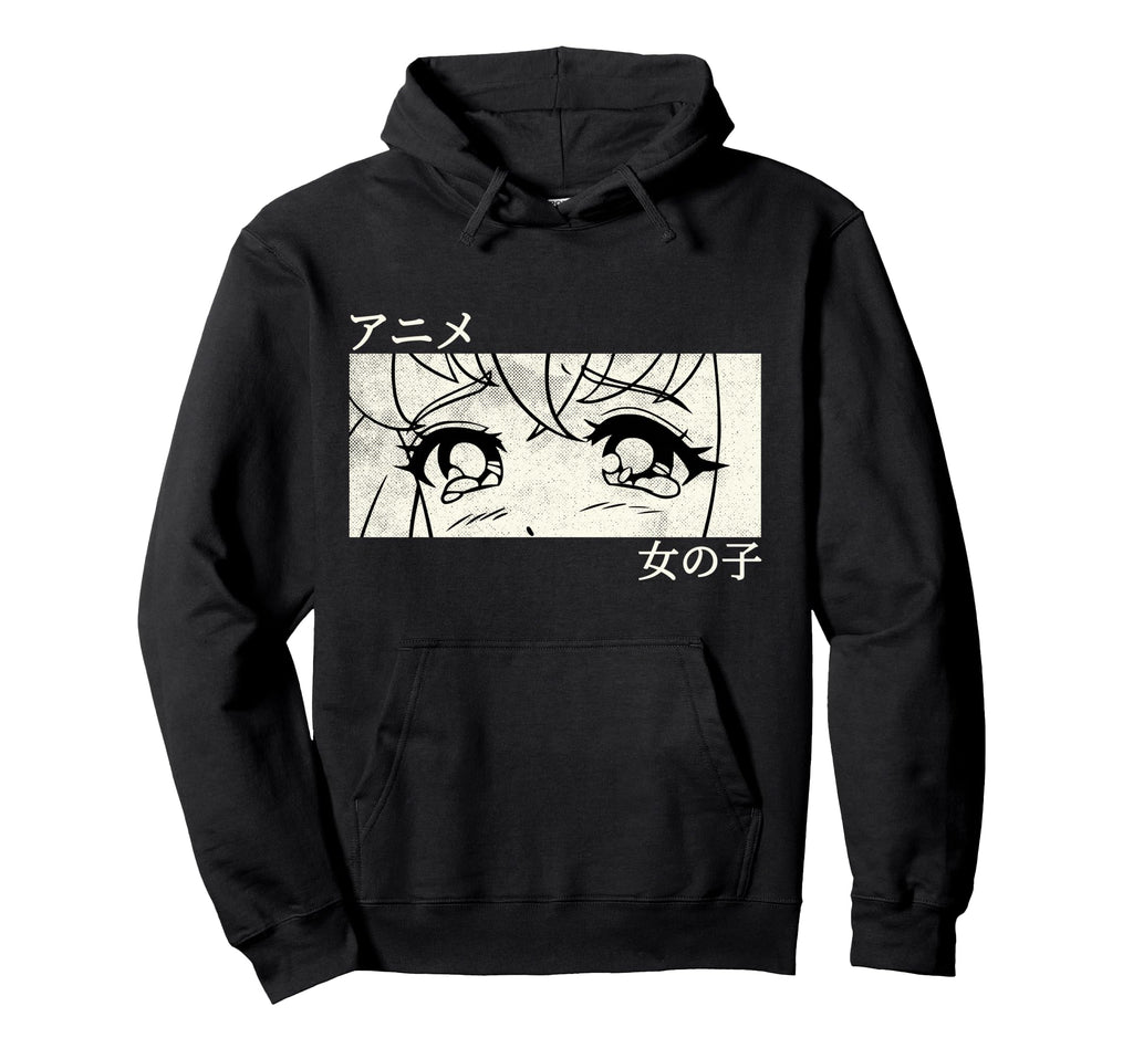 Sad Anime Eyes Kanji Japanese Hoodie - Fun Novelty Design for Adults - T-Shirt, Sweatshirt, Hoodie
