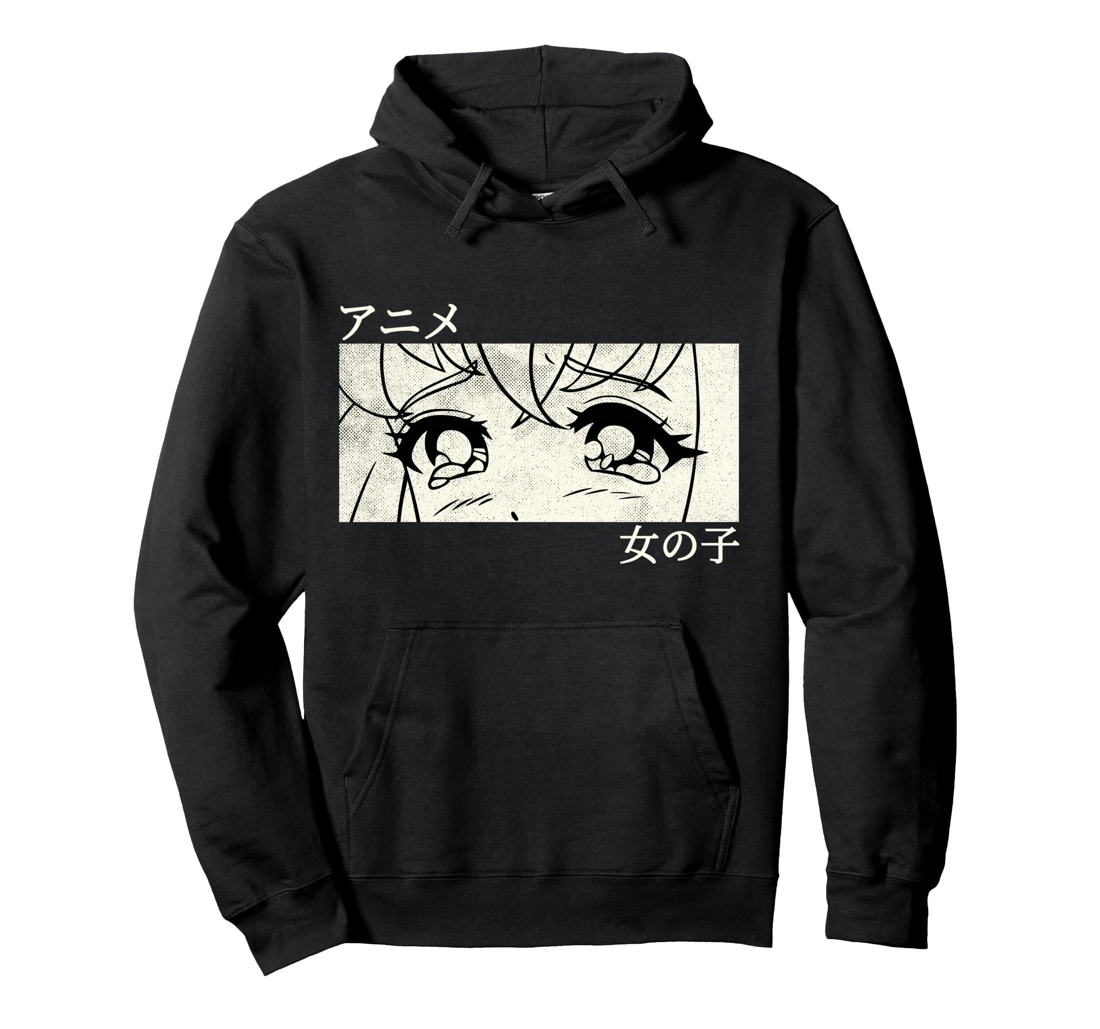 Sad Anime Eyes Kanji Japanese Hoodie - Fun Novelty Design for Adults - T-Shirt, Sweatshirt, Hoodie