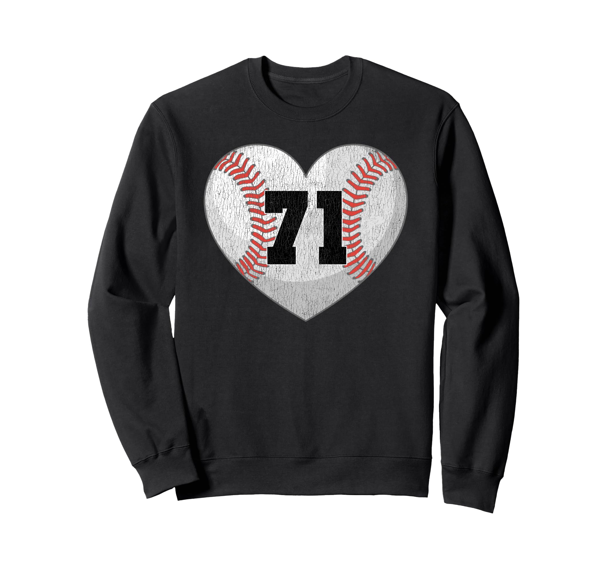 Baseball Number 71 Distressed Heart Sweatshirt - Graphic Print for Adults - T-Shirt, Sweatshirt, Hoodie