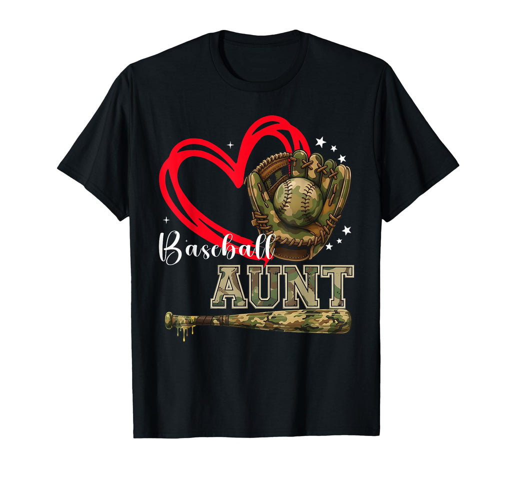 Baseball Aunt Camo Heart Auntie Pride T-Shirt - Novelty Apparel Unisex - T-Shirt, Sweatshirt, Hoodie